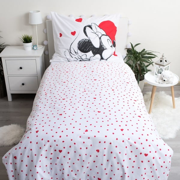 Červeno-bílé bavlněné dětské povlečení na jednolůžko 140x200 cm Mickey and Minnie "Love" – Jerry Fabrics-image-2