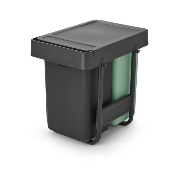 Vestavný plastový odpadkový koš  na tříděný odpad v mentolovo-tmavě šedé barvě 2x15 l Sort&Go – Brabantia-image-3