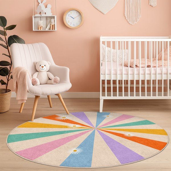 Pratelný dětský koberec ø100 cm Rainbow Daisy – Mila Home-image-3