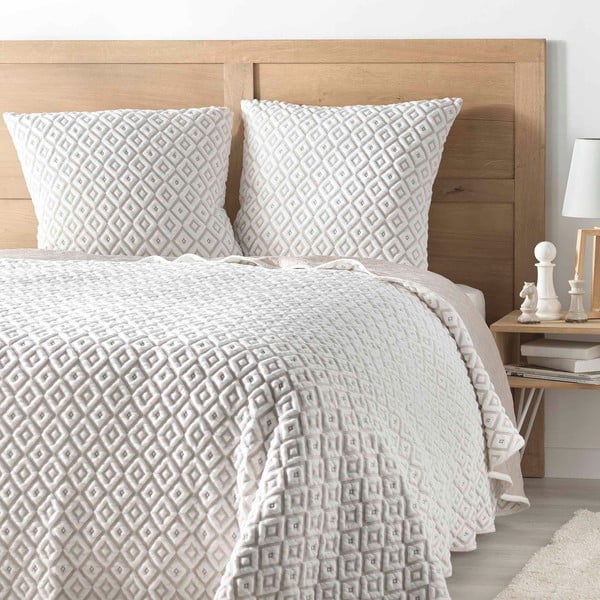 Bílý/béžový set přehozu a povlaku na polštář z mikrovlákna 220x240 cm Joana – douceur d'intérieur