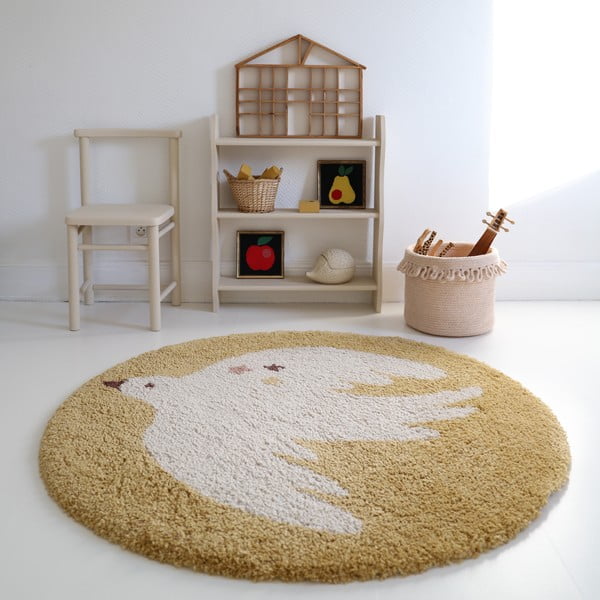 Okrově žlutý dětský koberec ø120 cm Bohemian Bird Miel – Nattiot-image-1