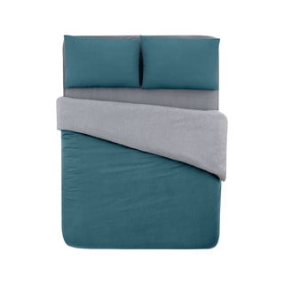 Bavlněné povlečení na jednolůžko/prodloužené s prostěradlem v petrolejové barvě/šedé 160x220 cm – Mila Home