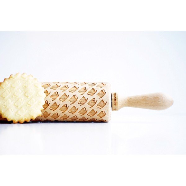 Dřevěný embosovaný váleček na těsto Valek Tea Cups-image-1