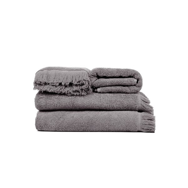 Set 2 šedých bavlněných osušek a 2 ručníků Casa Di Bassi Soft