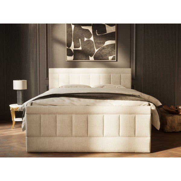 Béžová boxspring postel s úložným prostorem 160x200 cm Caya – Maison de Rêve-image-4