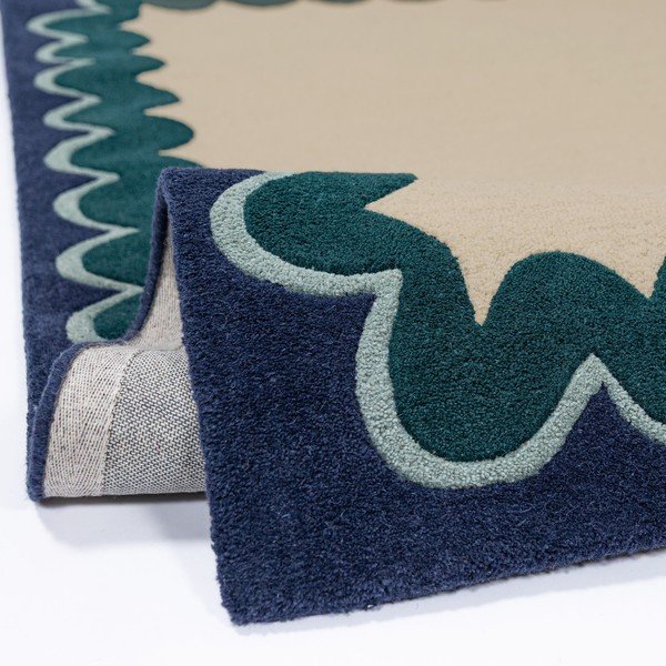 Ručně tkaný vlněný běhoun v přírodní barvě/zelenomodrý 80x230 cm Wiggle Wool – Flair Rugs-image-4