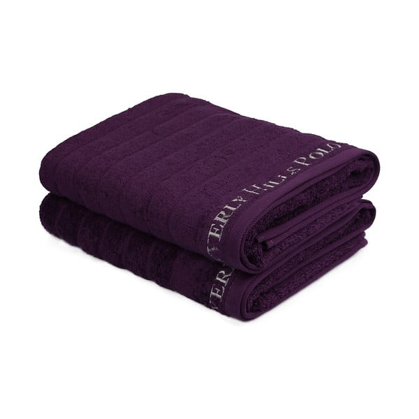 Sada 2 fialových bavlněných ručníků, 140 x 70 cm