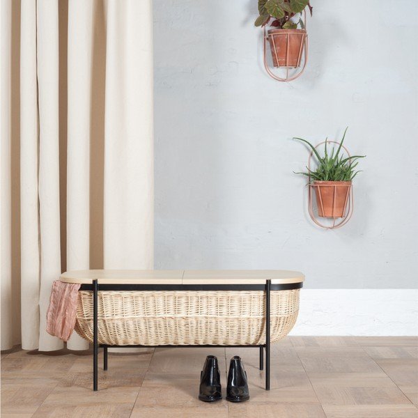 Proutěná lavice s černou konstrukcí a úložným prostorem OK Design Willow-image-1