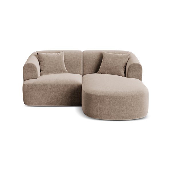 Světle hnědá sametová rohová pohovka (pravý roh/s lenoškou) Campi – Cosmopolitan Design