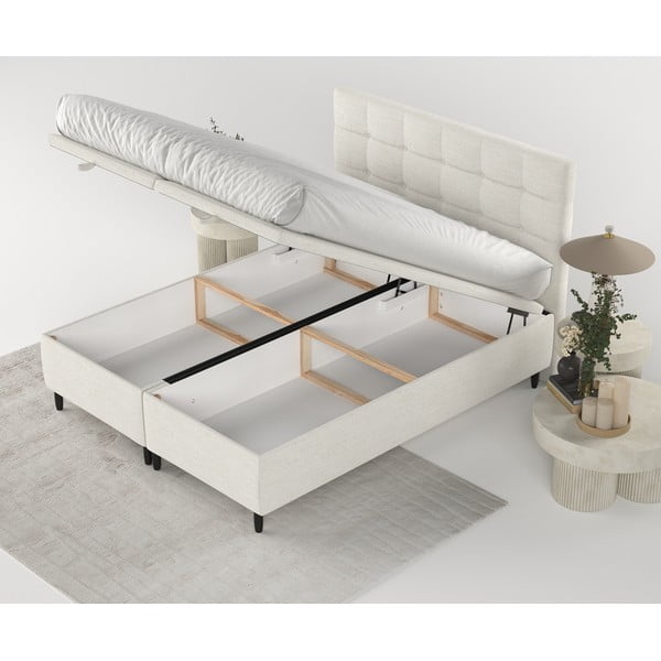 Krémová čalouněná dvoulůžková postel s úložným prostorem 160x200 cm Senses – Maison de Rêve-image-2