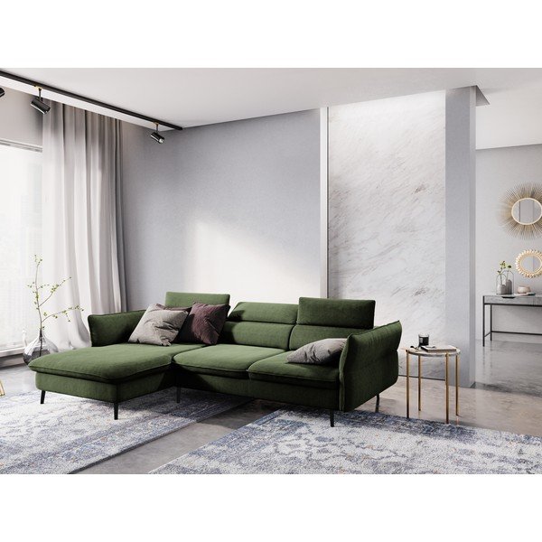 Lahvově zelená rozkládací pohovka s úložným prostorem Milo Casa Dario, levý roh-image-1