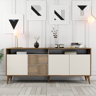 Nízká komoda v dekoru ořechu v krémové a přírodní barvě 180x79 cm Milan – Kalune Design