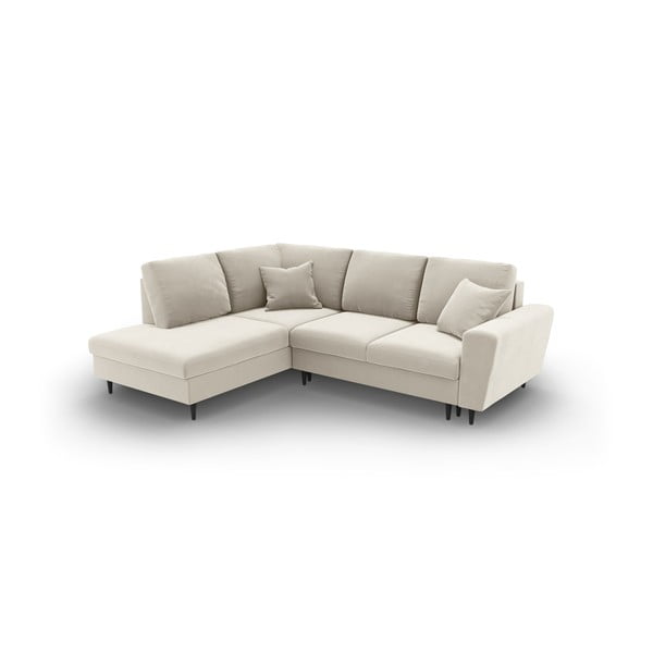 Béžová sametová rozkládací/s úložným prostorem rohová pohovka (levý roh/do L) Kyoto – Cosmopolitan Design-image-1