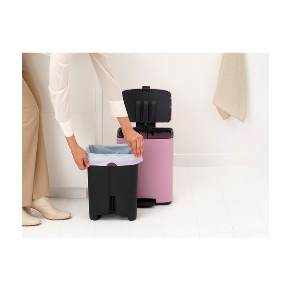 Růžový nášlapný ocelový odpadkový koš 12 l Bo – Brabantia-image-2
