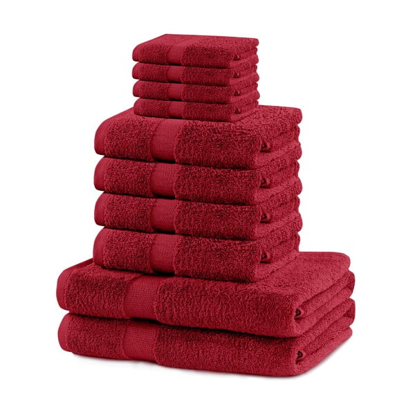 Červené froté bavlněné ručníky a osušky v sadě 10 ks Marina – Restilo