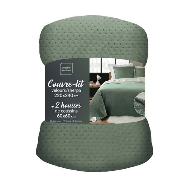Zelený set přehozu a povlaku na polštář s beránkem 220x240 cm Mylene – douceur d'intérieur-image-3