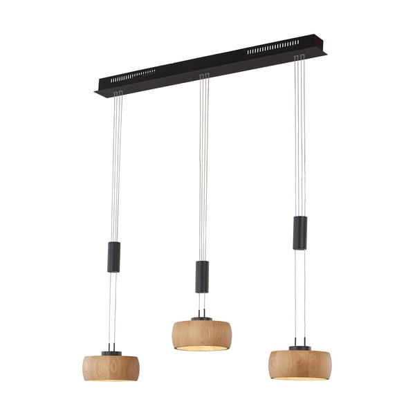 LED stmívatelné závěsné svítidlo v černé a přírodní barvě s dřevěným stínidlem Shine-wood – Fischer & Honsel