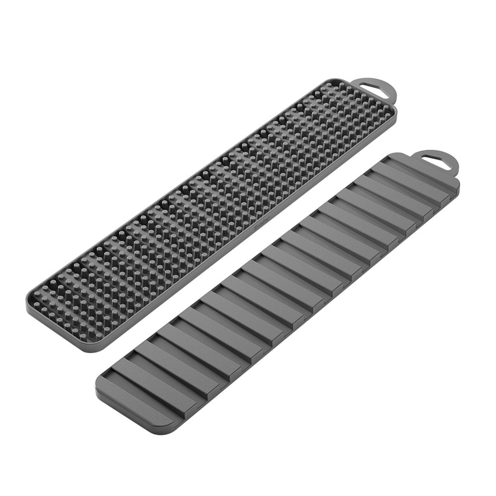 Šedá plastová odkapávací podložka na nádobí 42x8 cm Gravity – Metaltex