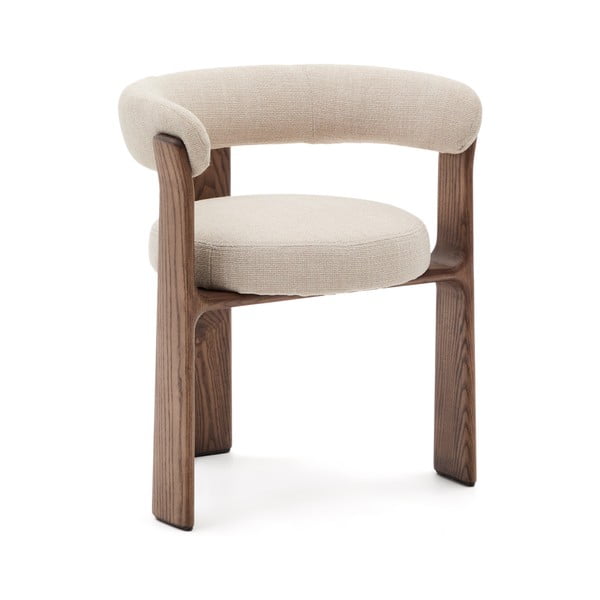 Hnědé/béžové jídelní křeslo s područkami z jasanového dřeva Granite – Kave Home