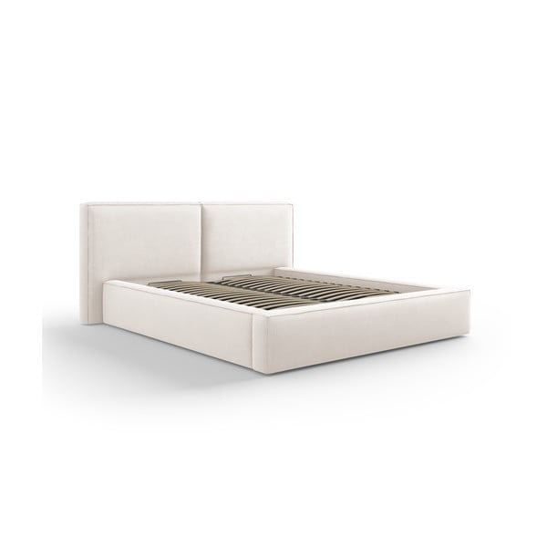 Béžová čalouněná dvoulůžková postel s úložným prostorem a roštem 160x200 cm Arendal – Cosmopolitan Design