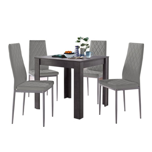 Set jídelního stolu v betonovém dekoru a 4 šedých jídelních židlí Støraa Lori and Barak, 80 x 80 cm