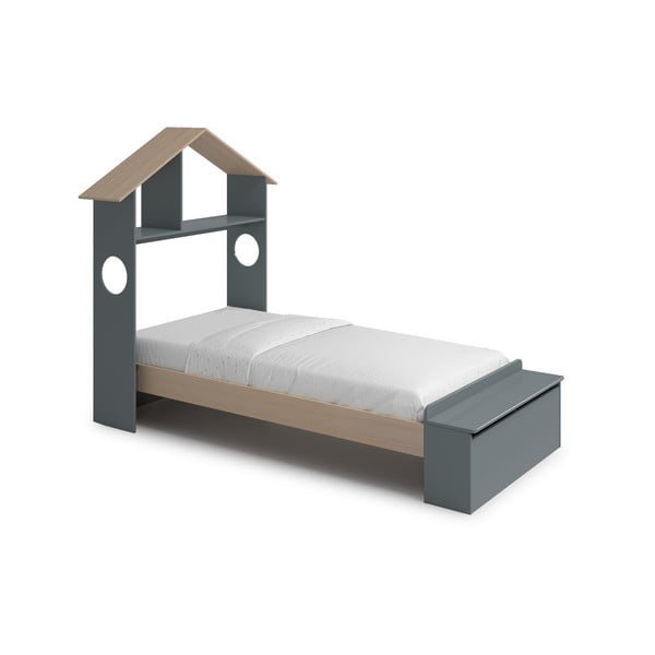 Domečková dětská postel v dekoru borovice s úložným prostorem s roštem 90x190 cm v přírodní barvě/šedozelená Odessa – Marckeric-image-4