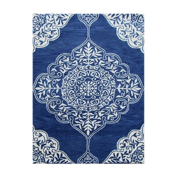 Ručně tuftovaný tmavě modrý koberec Bakero Kirman, 183 x 122 cm