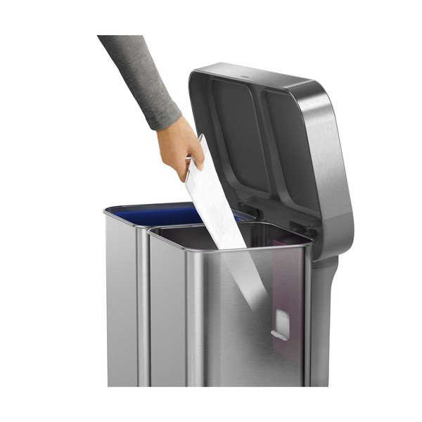 Ocelový odpadkový koš 34+24 l na tříděný odpad/nášlapný ve stříbrné barvě – simplehuman-image-3