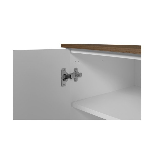Bílá komoda s deskou z ořechu s 3 šuplíky a 3 dvířkami a černýma nohama TemaHome Join-image-2