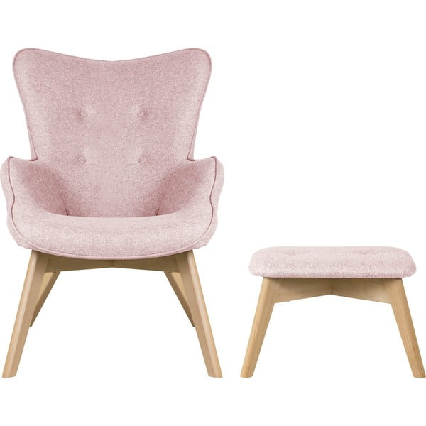 Světle růžové křeslo s podnožkou Niko – Ropez-image-2