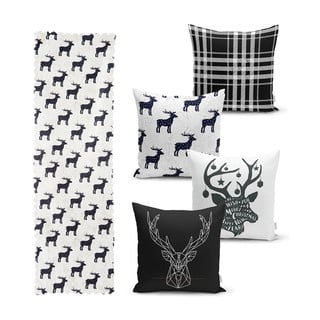 Sada 4 vánočních povlaků na polštář a běhounu na stůl Minimalist Cushion Covers Reindeer and Stars