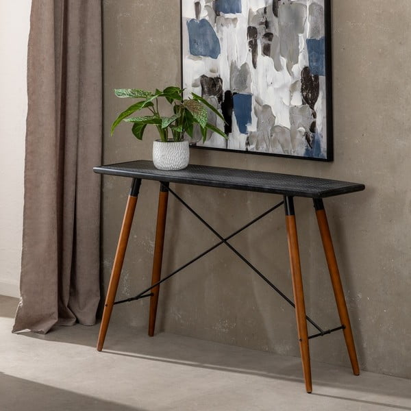 Černý kovový konzolový stolek 38x120 cm Oslo – Ixia-image-2