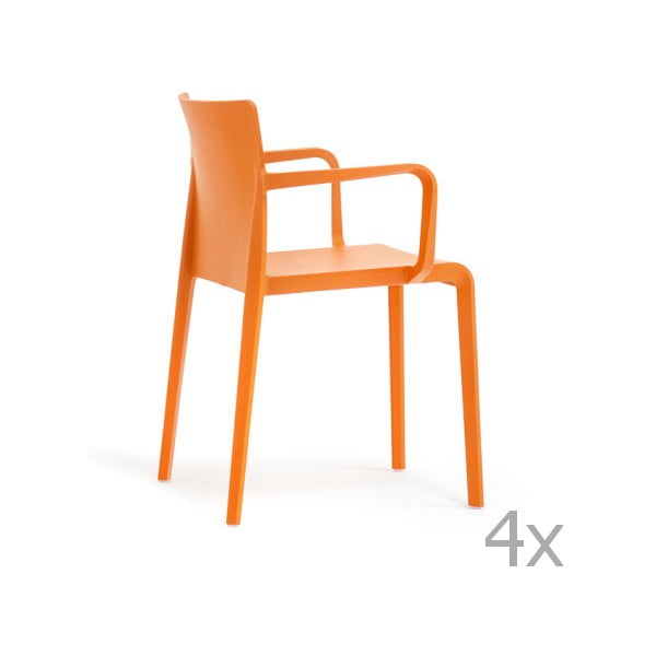 Sada 4 oranžových  jídelních židlí s područkami  Pedrali Volt