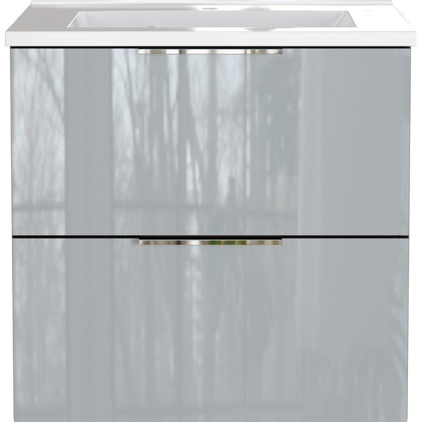 Šedá lesklá závěsná skříňka pod umyvadlo 61x61 cm Celano – Germania-image-2