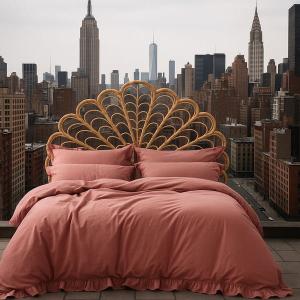 Růžové povlečení na jednolůžko z bavlny Renforcé 140x200 cm Ruffle Striped – Mila Home Luxury-image-3