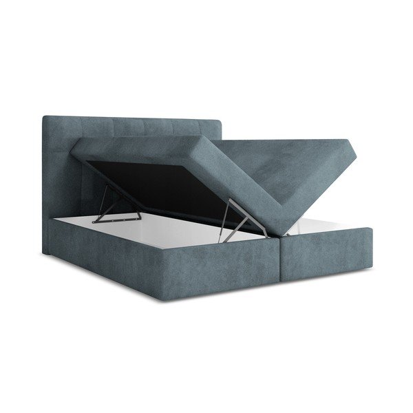 Světle modrá boxspring postel s úložným prostorem 140x200 cm Palta – Makamii-image-1