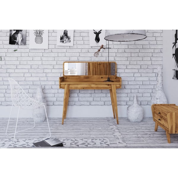 Toaletní stolek z dubového dřeva se zrcadlem 110x45 cm Retro - The Beds-image-3