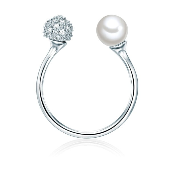Prsten ve stříbrné barvě s bílou perlou Pearldesse Perle, vel. 54
