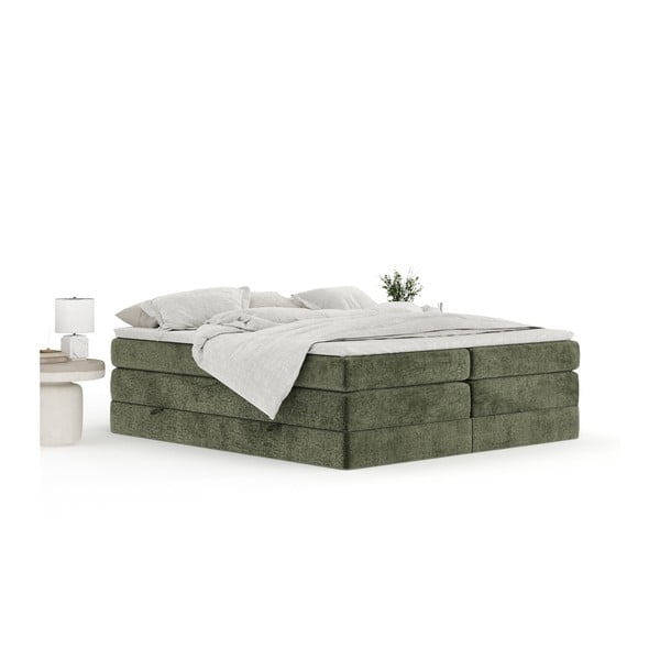 Tmavě zelená boxspring postel s úložným prostorem/bez čela 160x200 cm Juniper – Maison de Rêve-image-2