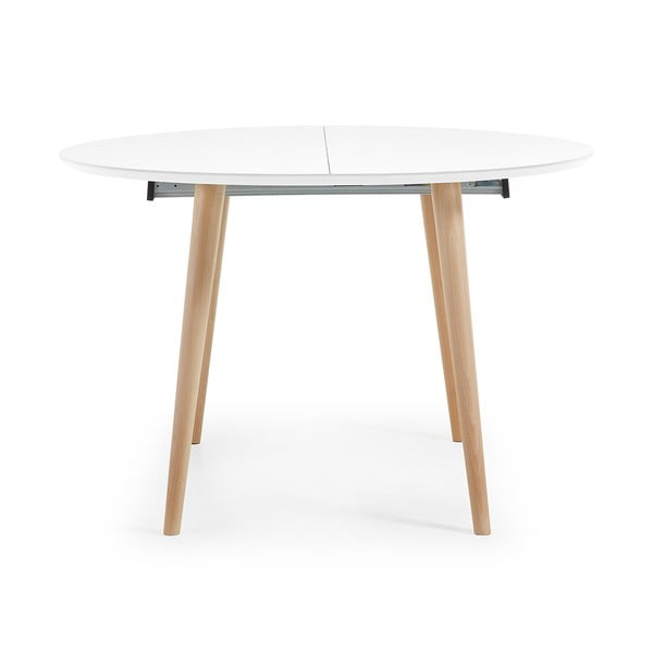 Bílý rozkládací jídelní stůl s bílou deskou ø 120 cm Oqui – Kave Home-image-3