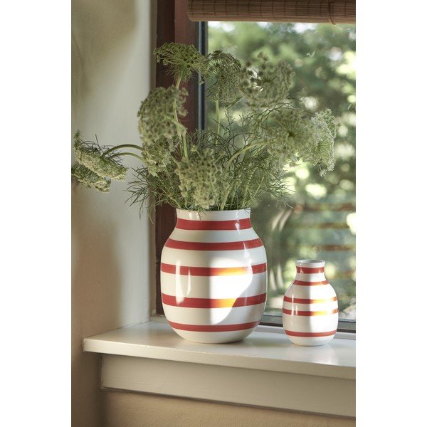Bílo-červená pruhovaná keramická váza Kähler Design Omaggio, výška 12,5 cm-image-3