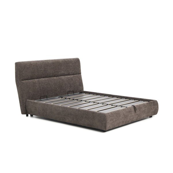 Tmavě hnědá čalouněná dvoulůžková postel z žinylky s úložným prostorem s roštem 160x200 cm Dafra – Kave Home