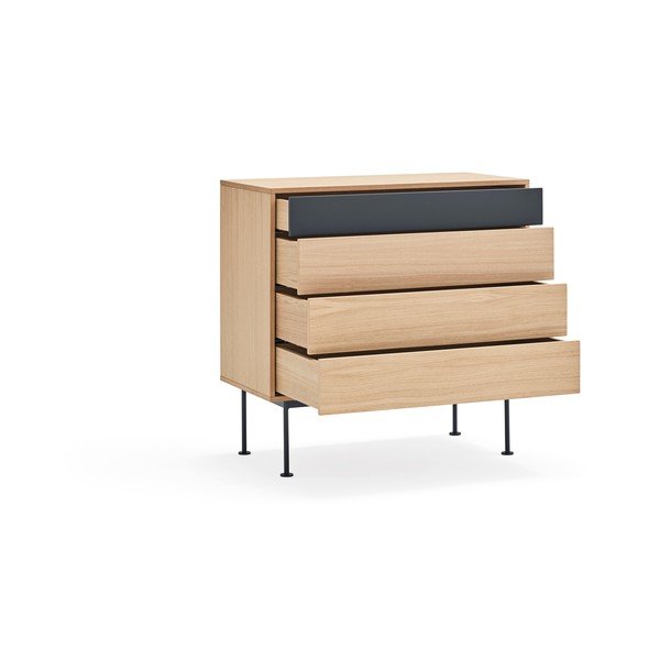 Antracitově šedá komoda s dubovou dýhou se zásuvkami Teulat Yoko-image-3