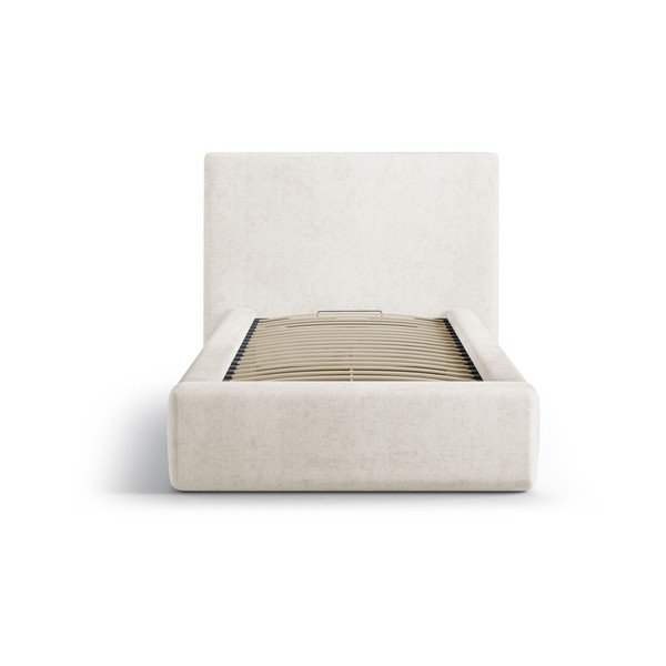Krémová čalouněná jednolůžková postel s úložným prostorem s roštem 90x200 cm Amy – Micadoni -image-3