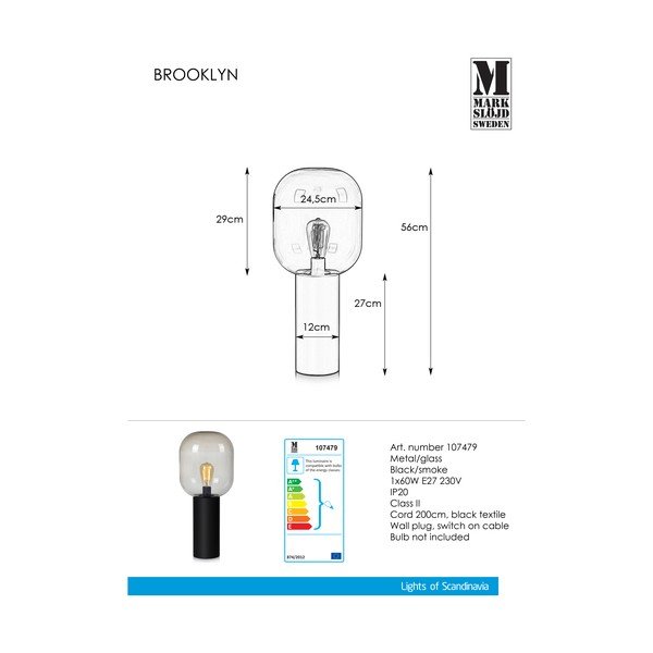 Šedá stolní lampa Markslöjd Brooklyn Smoke, ø 24 cm-image-2
