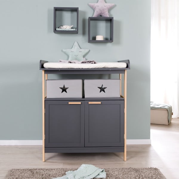 Antracitová nízká dětská komoda s přebalovacím pultem 87x75 cm Berlin – Roba-image-1