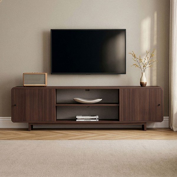 TV stolek v dekoru ořechu v tmavě přírodní barvě 180x52x34 cm Mirel – Nordure-image-1