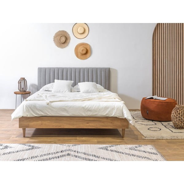 Světle šedá/přírodní dvoulůžková postel s roštem 160x200 cm Oceane – Bobochic Paris-image-2