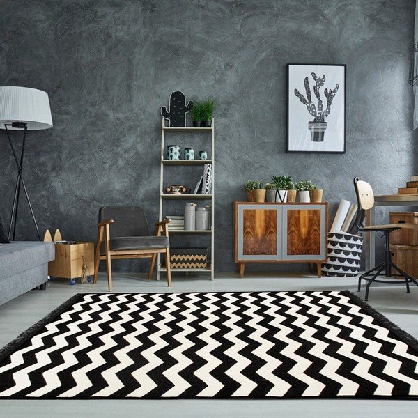 Černo-bílý oboustranný koberec Zig Zag, 140 x 215 cm-image-1