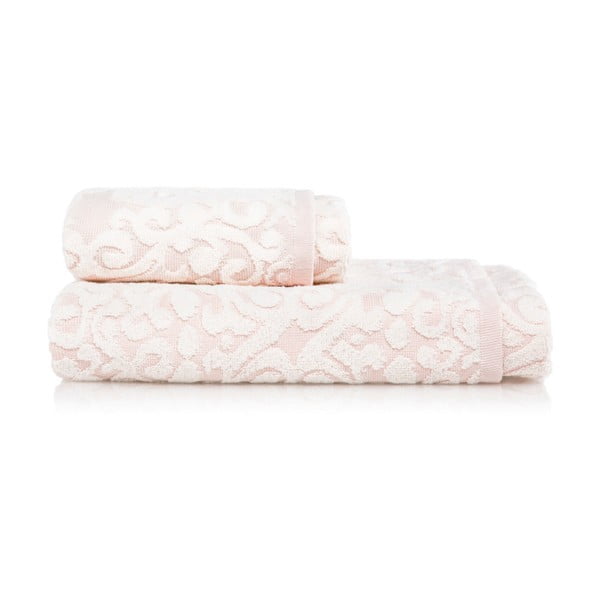 Set světle růžové osušky a ručníku z bavlny Maison Carezza Bari